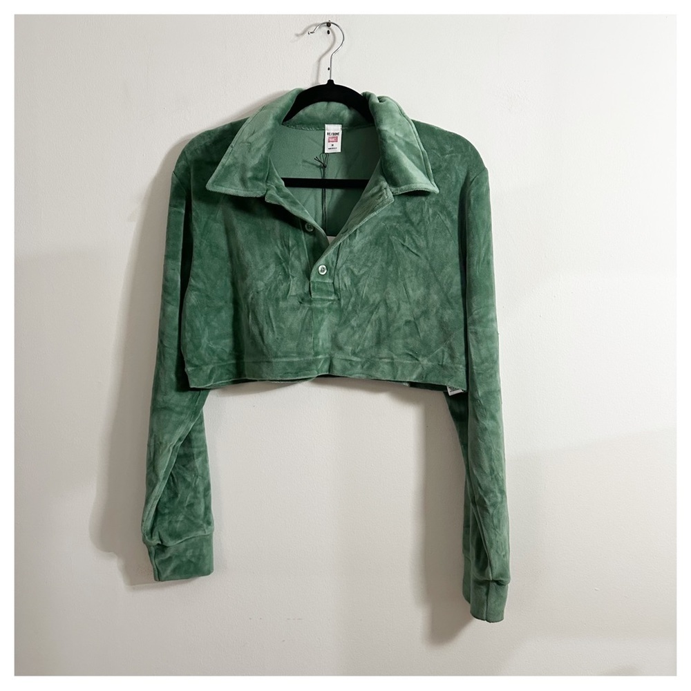 NWT Re/Done cropped velour polo Green size medium - Picture 4 of 6
